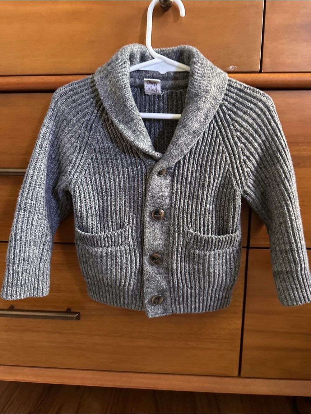 Baby GAP Gray Shawl Collar Ribbed Cardigan, 12-18 mos